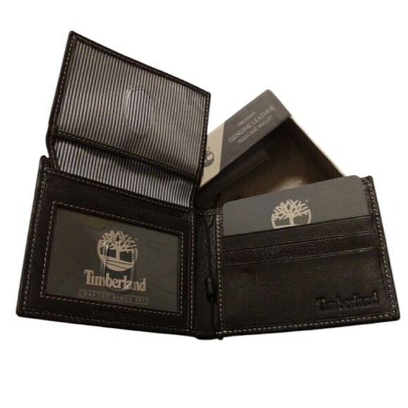 Timberland Pebble Leather Brown Men's Wallet Logo Embossed - Picture 6 of 7